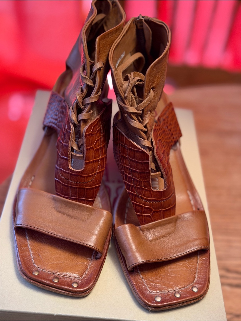 A.S.98 Women's Brown Leather Lace-Up Sandal